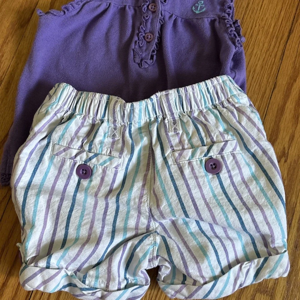 VTG Healthtex Shirt‎ And Shorts  Set Girls 18M Purple Ruffles Embroidery